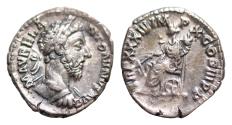 Ancient Coins - Marcus Aurelius. AD 161-180. AR Denarius (18,5mm, 2,84 g, ). Rome mint. Struck January-March AD 180. Laureate and cuirassed bust right, cuirass plain / Fortuna seated left