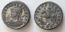 Ancient Coins - Probus AD 276-282. Serdica Antoninianus Æ silvered 23 mm., 4,49 g. Probus riding horse left, raising right hand and holding sceptre in left, to left, bound captive seated left.