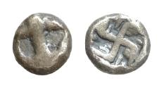 Ancient Coins - Thrace. Apollonia Pontica circa 540-530 BC. Hemiobol AR7 mm, 0,35g Anchor, A to left / Swastika within incuse square, two lines in each quarter.