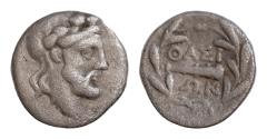 Ancient Coins - ISLANDS off THRACE, Thasos. Circa 196-180 BC. AR Hemidrachm (14mm, 1.5g,). Wreathed head of Dionysos right / Club within wreath.