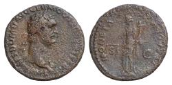 Ancient Coins - Domitian Æ28mm 10,3g  As. Rome, AD 92-94. IMP CAES DOMIT AVG GERM COS XVI CENS PER P P, laureate head right / MONETA AVGVSTI, Moneta standing left, holding scales