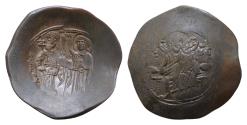 Ancient Coins - Manuel I Comnenus. 1143-1180. BI Silvered aspron trachy 28mm, 4,2g, Christ, nimbate, seated facing on backless throne wearing pallium and colobium and holding book of Gospels