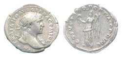 Ancient Coins - Trajan (AD 98-117). AR 19mm denarius (3,3gm). Rome, ca. AD 107-111.