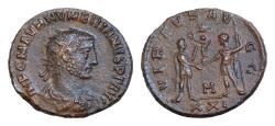 Ancient Coins - Numerian, 283 - 284 AD AE Antoninianus, Antioch Mint,19mm, 4,4grams VIRTVS AVGG, Carus standing on right holding scepter presenting Victory on globe to Numerian
