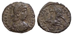 Ancient Coins - Constantius II Silvered Æ24mm 4,8g  Maiorina. Constantinople, AD 348-351. D N CONSTANTIVS P F AVG, pearl-diademed, draped and cuirassed bust right / FEL TEMP REPARATIO,