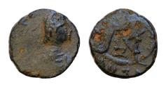 Ancient Coins - LEO I (457-474). AE 9mm . 0,9g  Contemporary Barbaric , Vandals  imitation?  Diademed, draped and cuirassed bust right. Monogram.
