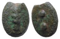 Ancient Coins - Etruria or Umbria, possibly Volsinii Cast Æ Sextans. 3rd century BC. Club / Two pellets.  20.33g, 29mm.