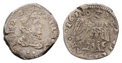 World Coins - ITALY, Sicilia (Regno). Filippo III di Spagna. 1598-1621. AR 2 Tarì (23mm, 5.2g,). Messina min; Bareheaded, draped, and armored bust right; two pellets below bust / Crowned eagle
