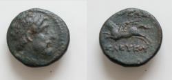 Ancient Coins - SELEUKID EMPIRE. Seleukos II Kallinikos. 246-225 BC. Æ 15mm, 3.8g,  Struck circa 228 BC. Bearded and diademed bust right / Pegasos flying