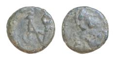 Ancient Coins - Zeno . Second reign, AD 476-491. Thessalonica or Nicomedia Nummus Æ 8mm., 0,59g. Diademed, draped and cuirassed bust of Zeno right / Monogram of Zeno.