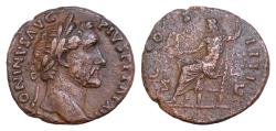 Ancient Coins - Antoninus Pius. AD 138-161. Æ As (26mm, 10,3 g, ). Rome mint. Struck AD 155-156. Laureate head right / Jupiter seated left, holding Victory and scepter. RIC III 954a. Good VF,