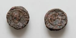 Ancient Coins - Justinian I. 527-565. Æ Pentanummium (13mm, 2,1g, ). Rome mint. Struck 552-565. Diademed, draped, and cuirassed bust right / Large E; long cross potent to right; all within wreath.
