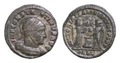 Ancient Coins - Constantine I, 307/310-337. Follis (Silvered bronze, 18 m, 2.90 g, ), Arelate Arl 319. IMP CONSTmANTINVS P F AVG Helmeted and cuirassed bust of Constantine I to right.
