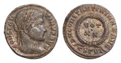 Ancient Coins - Constantine I Æ Silvered 18mm 3g  Follis. Thessalonica, AD 324. CONSTANTINVS AVG, laureate head right / D N CONSTANTINI MAX AVG, VOT XX in two lines within laurel wreath, TSGVI in
