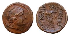 Ancient Coins - Thrace Mesembria Æ 19mm 6,2g Circa 175-115 BC. Diademed female head to right / Athena Promachos to left, between MEΣAM BPIANΩΝ downward to each side, crested helmet in inner left f