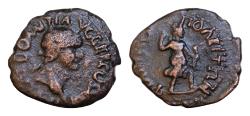 Ancient Coins - THRACE, Philippopolis. Domitian. 81-96 AD. Æ (16mm, 2.8 g). Artemis advancing right, drawing arrow from quiver and holding bow.