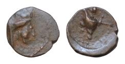 Ancient Coins - PALMYRENE. Palmyra. Pseudo-autonomous issue, circa 1st-3rd centuries AD. Ae (bronze, 0.69 g, 9 mm). Turreted head of Tyche right. Rev. Uncertain animal standing right.  Good Very F
