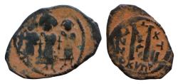 Ancient Coins - Heraclius, with Martina and Heraclius Constantine, Æ 21-28mm 5,3g. 40 Nummi. Uncertain mint in Cyprus, dated RY 17 = AD 626/7 Martina, Heraclius, and Heraclius Constantine standing