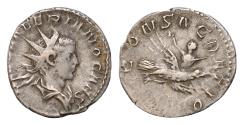 Ancient Coins - Divus Valerian II. Died AD 258. AR Antoninianus 20mm 2.6g Consecration issue. Colonia Agrippinensis  Valerian eagle flying  (Cologne) mint. 2nd emission of Gallienus, AD 258-259.