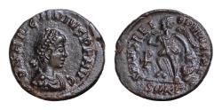 Ancient Coins - Arcadius. (392-395 AD). Æ 13,5mm 1,15g  Follis Kyzikos . Obv: DN ARCADIVS PF AVG. pearl-diademed bust of Arcadius right. SALVS REIPVBLICAE. Victory advancing left.