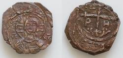 World Coins - CRUSADERS, Antioch. Tancred. 1104-1112. Æ Follis 23mm, 4.7g,  Metcalf type IV. IC XC, across fields; nimbate bust of Christ facing / TA NK P H, in quarters of cross.