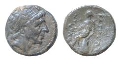 Ancient Coins - SYRIA, Seleukid Kings. Antiochos I. 280-261 BC. Æ 15mm (4gm). Antioch mint. Diademed head of Antiochos right / Apollo seated left on omphalos, holding arrow and bow;