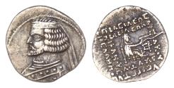 Ancient Coins - KINGS OF PARTHIA. Orodes II, circa 57-38 BC. Drachm (Silver, 20mm, 3.42 g, ), Mithradatkart. Diademed and draped bust of Orodes to left.