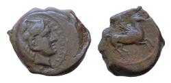 Ancient Coins - Sicily, Kephaloidion, 4th century BC. Æ (14mm, 3,7g,). Head of Herakles r.,  LEGGENDA !!!!! -  KEФАЛОIДIOY wearing lion skin. R/ Pegasos flying r.