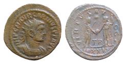 Ancient Coins - Carinus (283-285), AE antoninianus 22mm, 3,9g Tripolis. IMP CM AVR CARINVS AVG, radiate and cuirassed bust of Carinus right.  VIRTVS AV - GG, Carinus standing