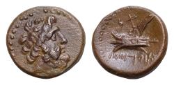 Ancient Coins - PHOENICIA. Arados. Circa 206/5-52/1 BC. AE (Bronze, 14,5mm, 3.93 g) Head of Zeus to right. Ram of prow to left.