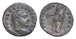 Ancient Coins - Severus II, 306-307 AD. AE 1/4 Silbered Follis (18mm. 3,1g.). Siscia. FL VAL SEVERVS NOB C, laureate bust of Severus II to right. Rev. GENIO POPVLI ROMANI / SIS, Genius standing le