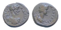 Ancient Coins - LYDIA, Stratonicea Hadrianopolis. Hadrian, 117-138 AD. AE.15mm 3,4g Laureate and cuirassed bust of Hadrian, right.  Draped bust of Senate, right.