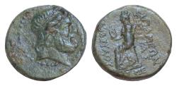 Ancient Coins - SELEUKIS and PIERIA, Apameia. 1st century BC. Æ (19mm, 6.86 g, 12h). Dated SE 308 (5/4 BC). Laureate head of Zeus right / Tyche seated left on rocks, holding small Nike;