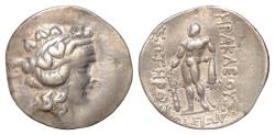 Ancient Coins - Thasos, Tetradrachm, Thrace, 149-90 BC,16.74g, Diameter: 30mm. Obverse features the head of Dionysus facing right, adorned with a mitre and wreathed with ivy