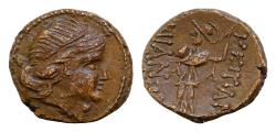 Ancient Coins - Thrace Mesembria Æ 19mm 6,4g Circa 175-115 BC. Diademed female head to right / Athena Promachos to left, between MEΣAM BPIANΩΝ downward to each side, crested helmet in inner left f