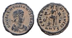 Ancient Coins - Valentinian II. (378-383 AD). Æ18mm 2,7g Follis. Antioch. Obv: D N VALENTINIANVS P F AVG. pearl-diademed bust of Valentinian II. right. Rev: CONCORDIA AVGGG. Constantinopolis
