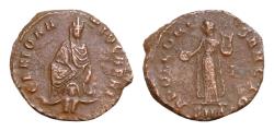 Ancient Coins - Time of Maximinus II Æ15mm 1,9g Antioch, AD 310-313. 'Persecution Issue'. GENIO ANTIOCHENI, Tyche seated facing, river-god Orontes swimming below / APOLLONI SANCTO