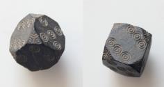 Ancient Coins - Unique Ancient Roman Bone Dice for Games Fortuna l L=9mm 1,4g. Vey Fine ! Extremely Rare ! The unusual unique form Rounded and decorated edges. The figures 1.2. .and 3 are missing