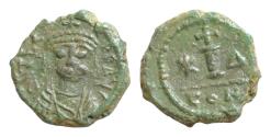 Ancient Coins - Maurice Tiberius (582-602) AE Decanummium 18mm, 3.3g, Constantinople. Crowned bust of Maurice Tiberius facing  Large I between two stars; above, cross; CON.