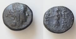 Ancient Coins - ARMENIA, Artaxiads. Tigranes II the Great, 95-56 BC. AE14mm  Chalkos (3.04gm). Crowned bust / Nike advancing holding wreath. Bed.120. Ner.87. VF, green patina.