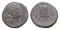 Ancient Coins - Pontos. Amisos. Time of Mithradates VI Eupator circa 120-63 BC. Bronze Æ 20mm, 7,5g Head of Dionysos right, wearing ivy wreath / AMIΣOY, Thyrsos