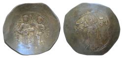 Ancient Coins - Andronicus I Comnenus. BI 29mm 3g silvered Aspron Trachy. 1183-1885 AD. Constantinople.