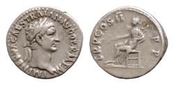 Ancient Coins - Trajan (98-117 AD), AR 17,5mm Denarius, 3.8g, 98-99 AD, imp caes nerva traian avg germ pm, laureate head right, rev. trp cos ii pp, Goddess seated left on chair with cornucopiae as