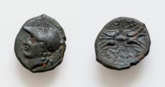 Ancient Coins - Sicily. Syracuse. AE 15mm 2,1g. 308-307 BC. Agathokles. (Sng Ans-751). (CNS-119). Anv.: Head of Athena to right, wearing crested Corinthian helmet.