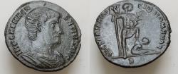 Ancient Coins - Magnentius. AD 350-353. Æ 24mm, 4.8g, Silvered Follis  Rome mint, 2nd officina AD 350. Bareheaded, draped, and cuirassed bust  Magnentius standing right, with foot on bound captive
