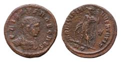Ancient Coins - Crispus, Caesar, 316-326. Follis 18,5mm, 3.6g,  Rome, 318. CRISPVS NOB CAES Laureate and cuirassed bust of Crispus to right. PRINCIPIA I-VVENTVTIS / R T  , Mars