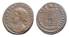Ancient Coins - Constantinus II (Caesar, 324-337). Æ 18mm, 3.7g, . Antioch, 330-5. Laureate, draped and cuirassed bust r. R/ Camp-gate; star above; SMANTA