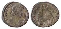 Ancient Coins - Constantius II Silvered Æ24mm 5,2g  Maiorina. Constantinople, AD 348-351. D N CONSTANTIVS P F AVG, pearl-diademed, draped and cuirassed bust right / FEL TEMP REPARATIO