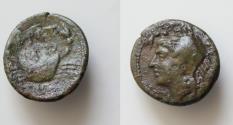 Ancient Coins - Bruttium, The Brettii, c. 216-214 BC Head of sea-goddess (Amphitrite?) l., wearing crab headdress. R/ Crab; torch above.