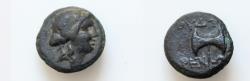 Ancient Coins - Lydia, Thyateira Æ 13,5mm. 1,8g  Second century BC. Laureate head of Apollo to right , double axe